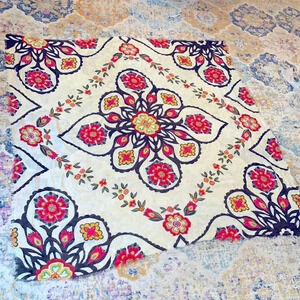 Lightweight Floral scarf/wrap. 51” X 51”. Cream with black, pink, teal, yellow